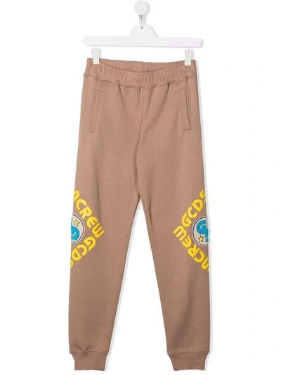 Gcds Kids' Graphic-print Track Trousers In Neutrals
