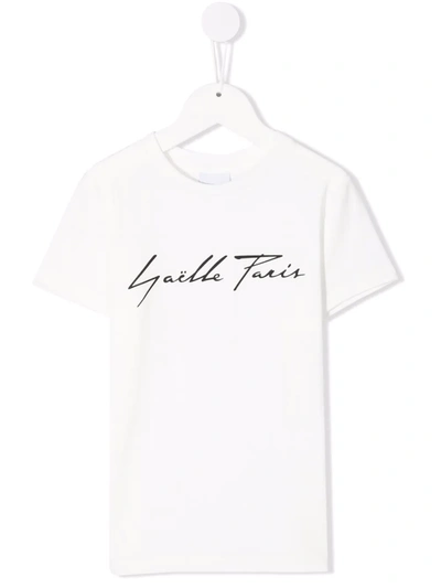 Gaelle Paris Kids' Logo印花t恤 In White