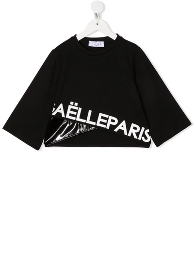 Gaelle Paris Kids' Logo-print Cropped T-shirt In Black