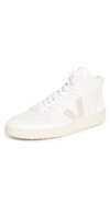 Veja White V-15 High Top Leather Sneakers In Extra-white/natural