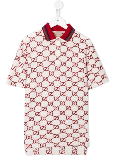 Gucci Kids' Monogram-pattern Polo-style Dress In White