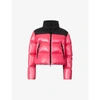 Moncler Jasione Shiny Nylon Cropped Logo Collar Down Quilted Jacket In Dark Pink