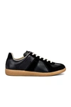 Maison Margiela Men Black Leather And Suede Replica Sneakers In Black