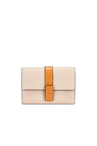 Loewe Small Trifold Flap Leather Wallet In Khaki/lime