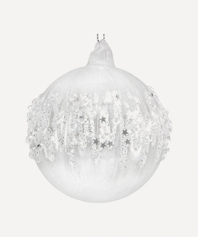 Unspecified Icicle Band Glitter Glass Bauble In White