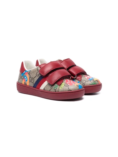 Gucci Kids' Monogram Touch-strap Trainers In Red