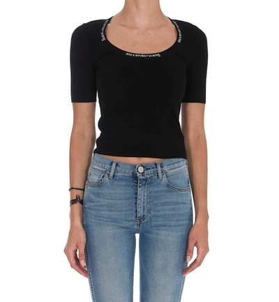 Alexander Wang Logo Band Scoop Neck T In Black