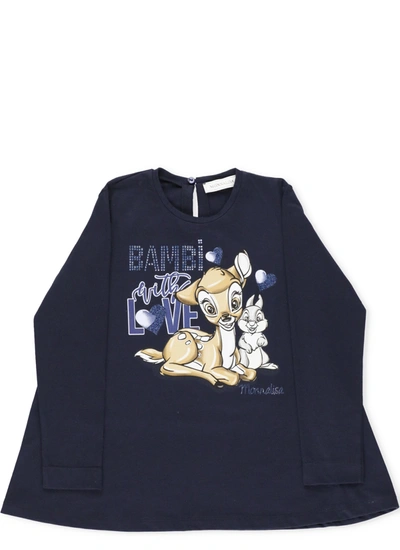 Monnalisa Kids' Bambi T-shirt In Dark Blue