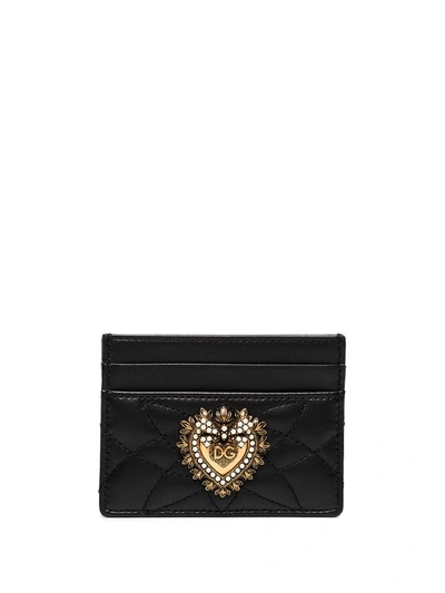 Dolce & Gabbana Devotion Quilted-leather Cardholder In Nero