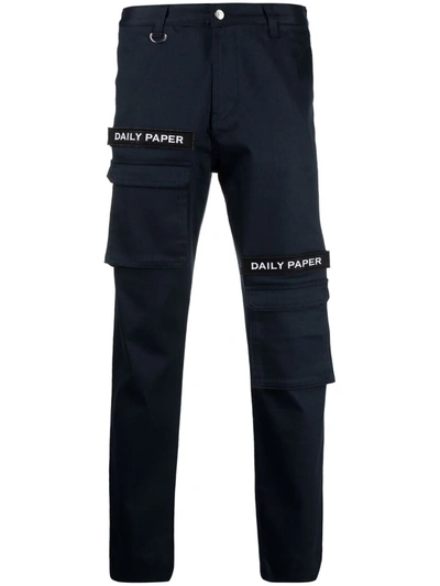 Daily Paper Cargo Logo Patch Trousers In Navy