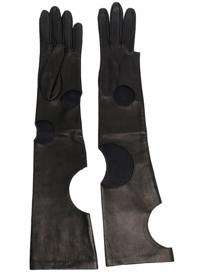 Manokhi Cut Out-detail Leather Gloves In Schwarz