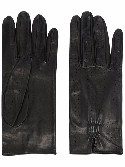 Manokhi Perforated Leather Gloves In Schwarz