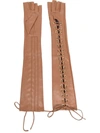 Manokhi Long Lace-up Leather Gloves In Braun