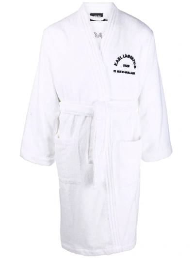 Karl Lagerfeld Logo-print Towelling Robe In Weiss