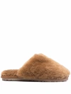 Mou Round Toe Shearling Slippers In Brown