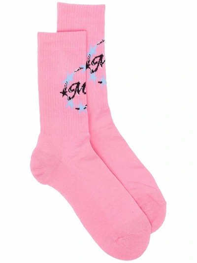 Msgm Ribbed Logo-print Socks In 粉色
