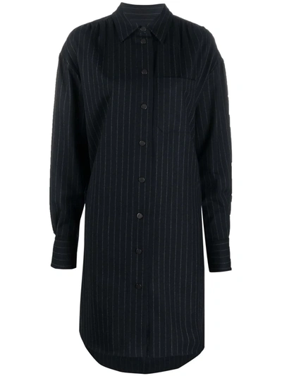 Odeeh Pinstripe Wool Shirtdress In 蓝色