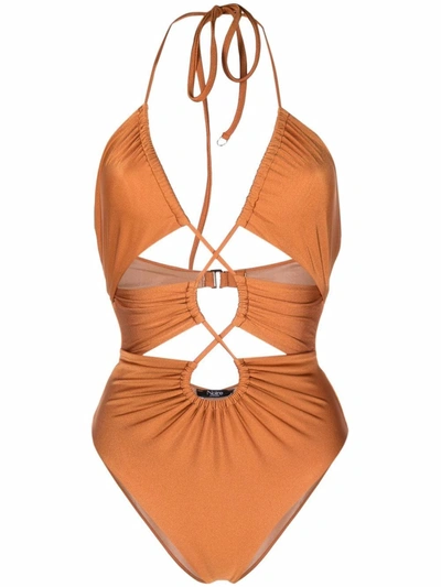 Noire Swimwear Gathered Cut-out Swimsuit In Brown