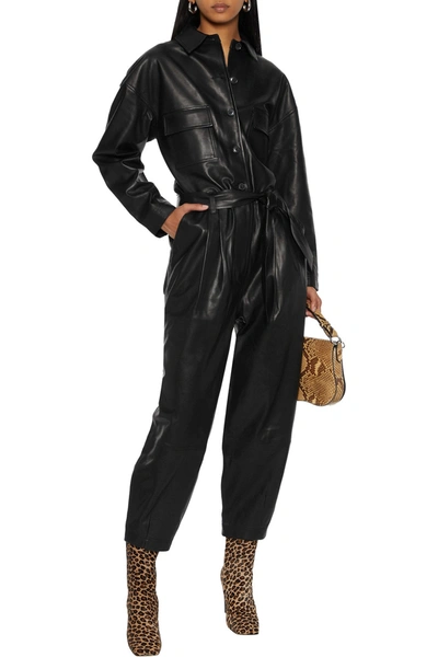 Frame Belted Leather Jumpsuit In Black