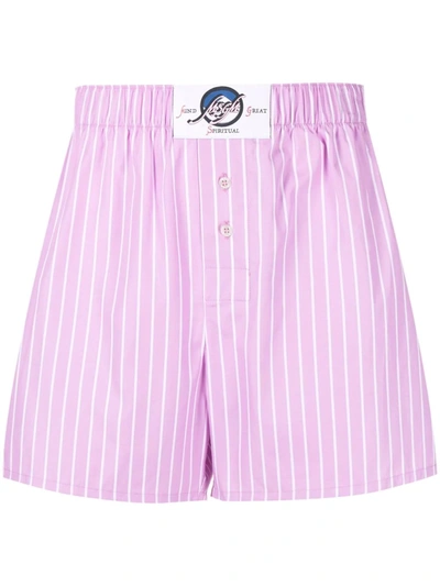 Msgm Logo-patch Striped Boxers In 粉色