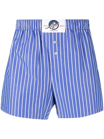 Msgm Logo-patch Striped Boxers In 蓝色