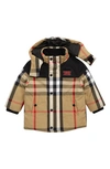 BURBERRY KIDS' CHRISSY CHECK DOWN JACKET WITH DETACHABLE HOOD,8040997