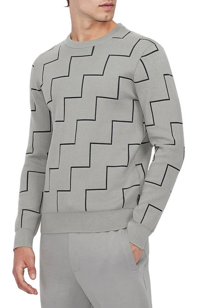 Armani Exchange Geo Stripe Crewneck Sweater In Grey