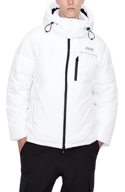 Armani Exchange Quilted Hooded Jacket In White