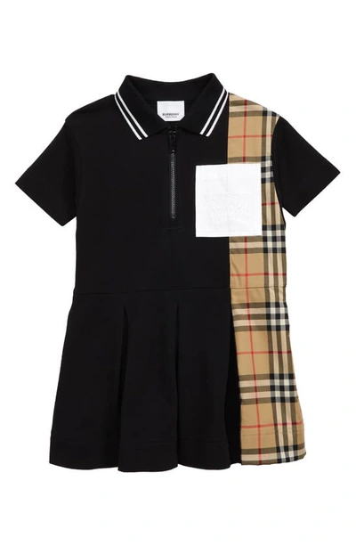 Burberry Kids' Black Chemisier Dress With Check Inserts