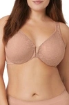 Glamorise Wonderwire® Front Close Lacy T-back Underwire Bra In Cafe Au Lait