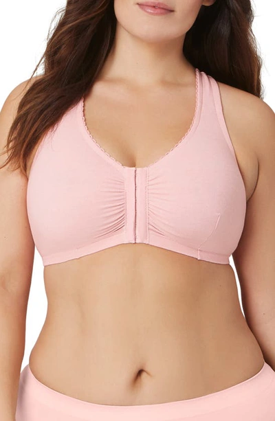 Glamorise Front Close Cotton Blend T-back Comfort Bra In Powder Pink