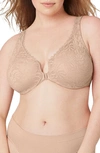 Glamorise Wonderwire® Front Close Stretch Lace Underwire Bra In Cafe