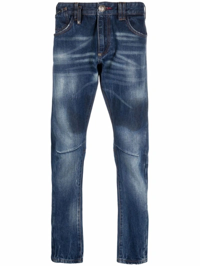 Philipp Plein Iconic Plein Milano Cut Jeans In Blau