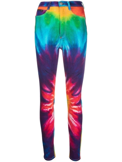 Philipp Plein Tie Dye Print Skinny Jeans In Blau