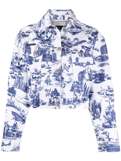 Philipp Plein Baroque Print Denim Jacket In Weiss