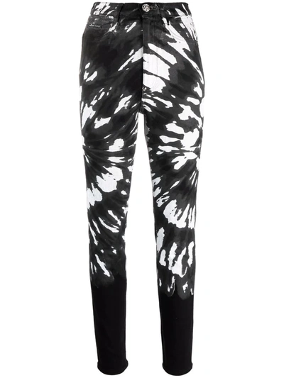 Philipp Plein Tie-dye Slim-fit Trousers In Schwarz