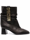 MOSCHINO 50MM LOGO-PLAQUE ANKLE BOOTS