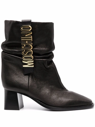 Moschino 50mm Logo-plaque Ankle Boots In Black