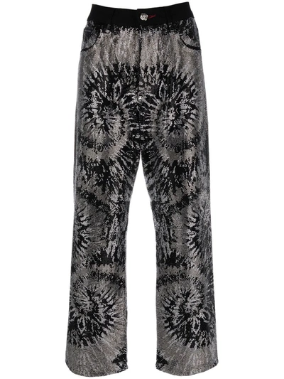 Philipp Plein Embellished Wide-leg Jeans In Grey