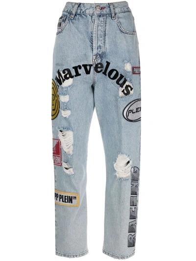 Philipp Plein Patchwork Boyfriend Jeans In Blau