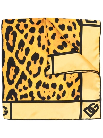 Dolce & Gabbana Leopard-print Silk Scarf In Gelb