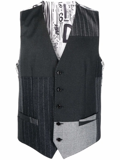 Dolce & Gabbana Patchwork Wool And Cashmere Waistcoat In Grey,black,white