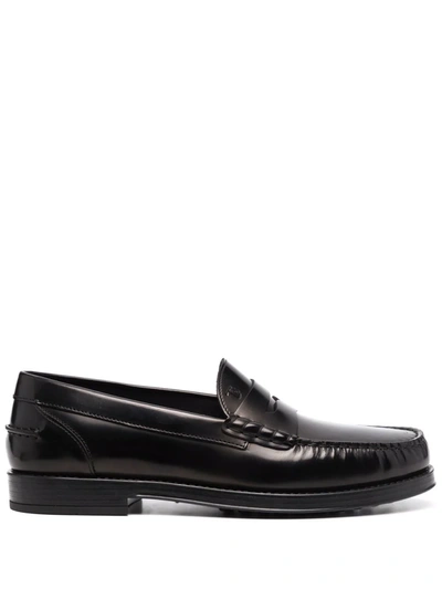 Tod's Exposed Stitch Leather Loafers In Schwarz