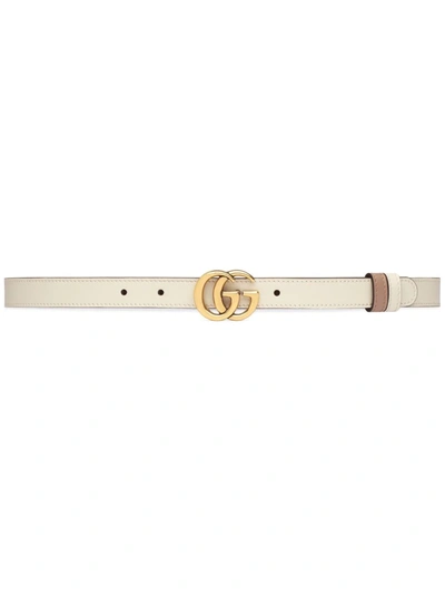 Gucci 2cm Gg Marmont Reversible Thin Belt In White