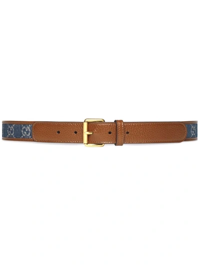 Gucci Gg-jacquard Denim And Leather Belt In Blue