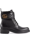 Gucci Womens Black Gg Marmont Round-toe Leather Ankle Boots In Schwarz