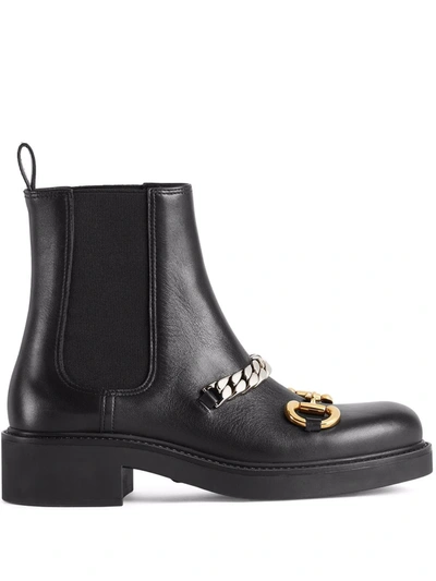 Gucci 25mm Deva Leather Ankle Boots In Black