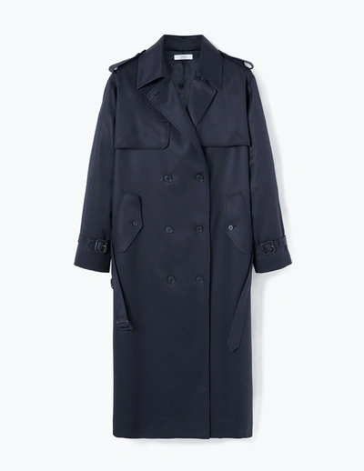 A Line Evening-blue Belted Trench Coat