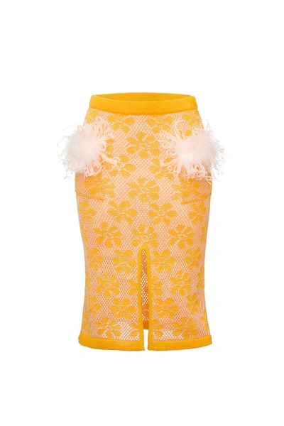 Andreeva Yellow Knit Skirt With Feather Details