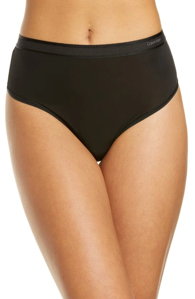 Calvin Klein Second Skin High Waist Thong In Black